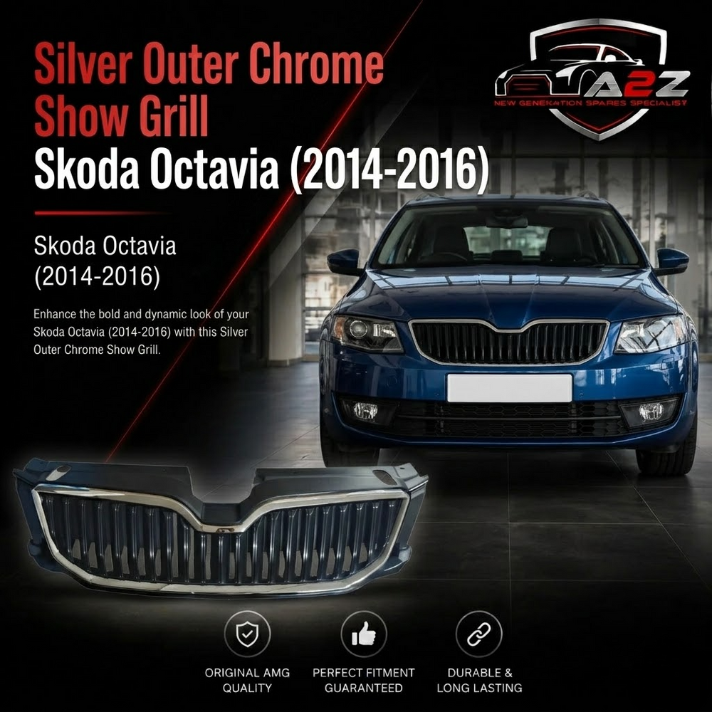 Silver Outer Chrome Show Grill 5E0853651 Compatible With Skoda Octavia (2014-2016) Tag No.83