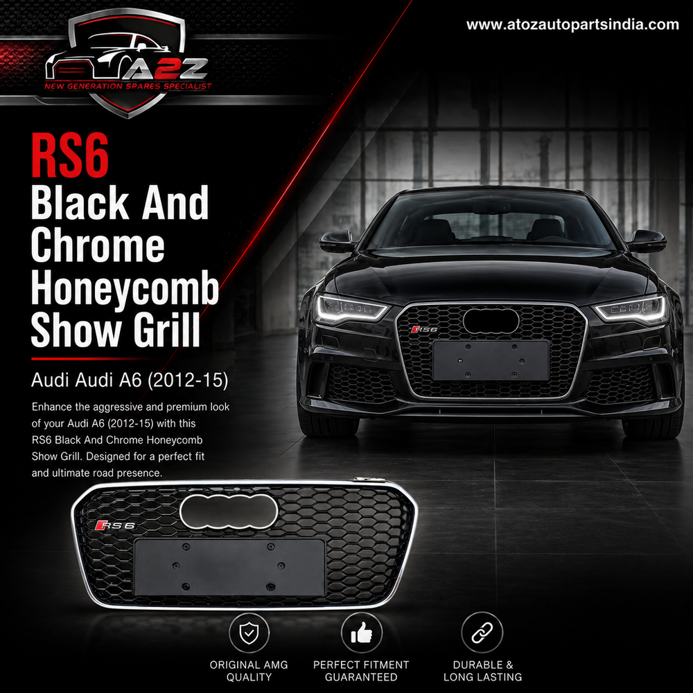 RS6 Black And Chrome Honeycomb Show Grill Compatible With Audi Audi = A6 (2012-15) Tag No.53