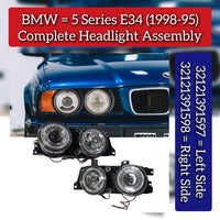 Complete Headlight Assembly Left 32121391597 & Right 32121391598 Compatible With BMW 5 Series E34 (1995-98)