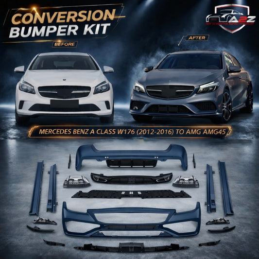 A To Z Compatible With Mercedes Benz A Class W176 (2012-2016) Upgrade Convert To Amg Amg45 Front Rear Bumper Diffuser Lip Exhaust Tip Pipe Side Skirt Runing Board Body kit Set GC W176-016 CC-9466 (Shipping Cost Not Included In Price)