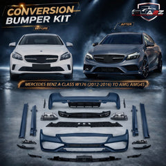 A To Z Compatible With Mercedes Benz A Class W176 (2012-2016) Upgrade Convert To Amg Amg45 Front Rear Bumper Diffuser Lip Exhaust Tip Pipe Side Skirt Runing Board Body kit Set GC W176-016 CC-9466 (Shipping Cost Not Included In Price)