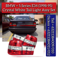 Tail Light Assembly Set (Crystal White) Left 63211384009 & Right 63211384010 & Dickey Light Left 63211384011 & Right 63211384012 Compatible With BMW 5 Series E34 (1995-98)