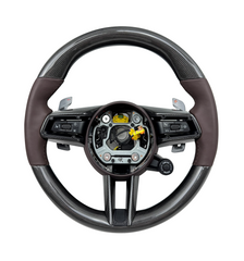 Carbon Fiber & Dark Brown Smooth Leather Steering Wheel Compatible With Porsche All Models