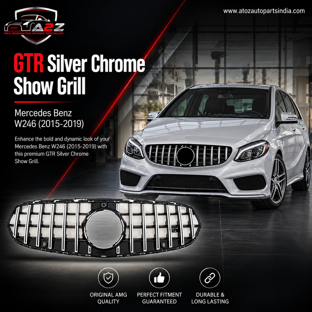 GTR Silver Chrome Show Grill Compatible With Mercedes Benz B-Class W246 (2015-2019) Tag 43