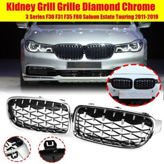 Front Bumper Grill Compatible With Bmw 3 Series F30 2012-2018 Front Bumper Grill Diamond Chrome