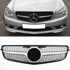 Front Bumper Grill Compatible With Mercedes Benz C Class W204 2007-2014 Front Bumper Grill W204 Grill Diamond Silver