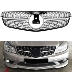 Front Bumper Grill Compatible With Mercedes Benz C Class W204 2007-2014 Front Bumper Grill W204 Grill Diamond Silver
