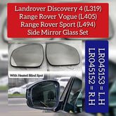 Side Rearview Wing Side Mirror Glass Left LR045153 & Right LR045152 Compatible With LAND ROVER DISCOVERY IV (L319) | LR4 & Range Rover Vogue (L405) & Range Rover Sport L494