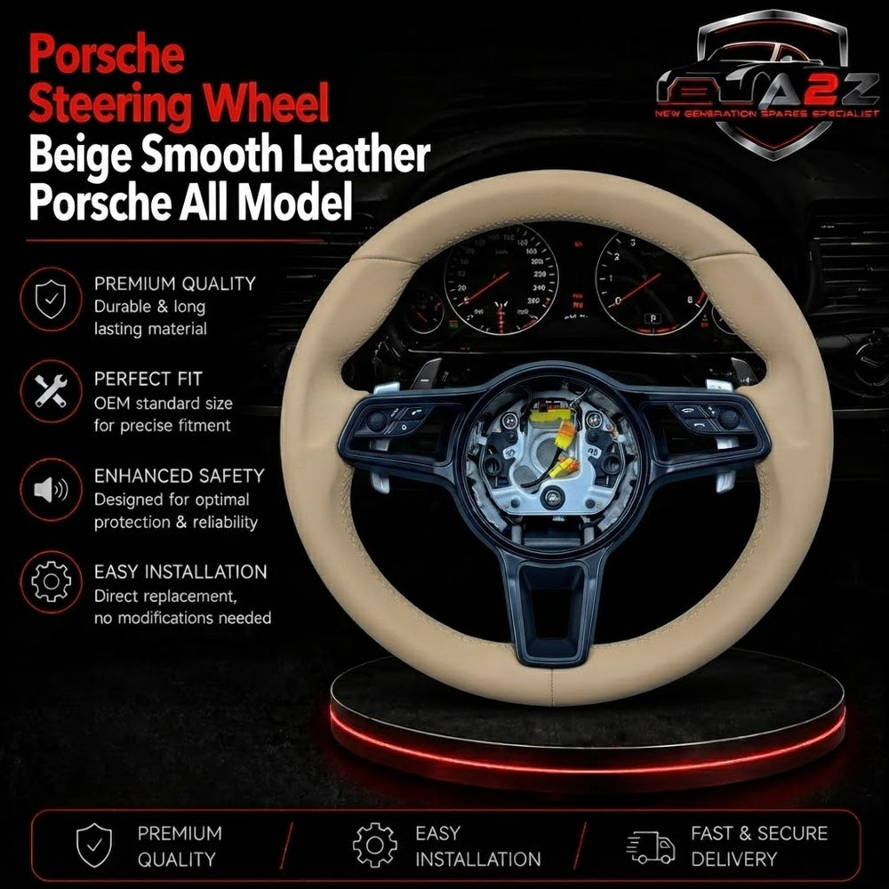 Full Beige Leather Steering Wheel Compatible With Porsche All Models