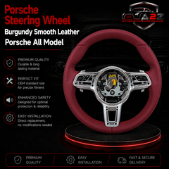 Burgundy Smooth Leather Steering Wheel Compatible With Porsche All Models