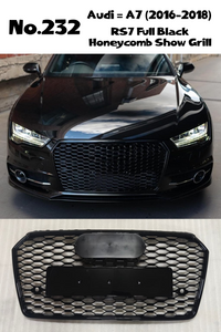 RS7 Full Black Honeycomb Show Grill Compatible With Audi = A7 (2016-18) Tag No.232