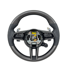 Gloss Carbon Fiber Steering Wheel (Black Leather Grip) Compatible With Porsche All Models