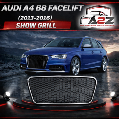 RS4 Black And Chrome Honeycomb Show Gril Audi Compatible With A4 B8 Facelift (2013-16) Tag No.13