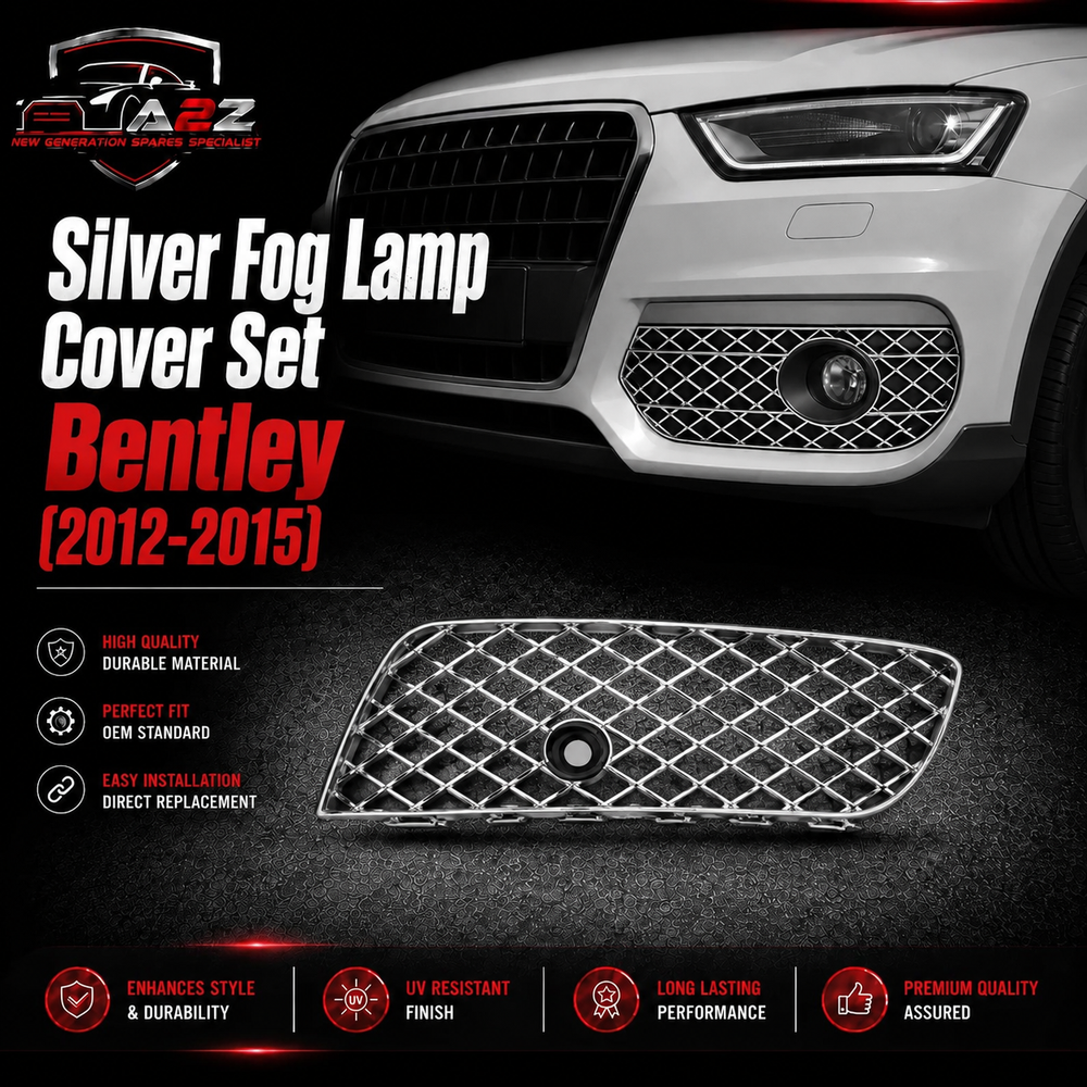 Silver Fog Lamp Cover Set Left 3W3807647C & Right 3W3807648C Compatible With Bentley GT (2012-2015) Tag No.1021