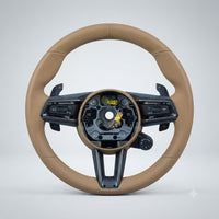 Carbon Fiber & Full Beige Leather Steering Wheel with Drive Mode Selector Compatible With Porsche All Models