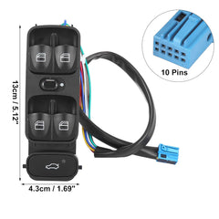 Mercedes-Benz E-CLASS W203 10-Wire Window Black Switch Compatible with 203/209 A2038210679 Tag-SW-08