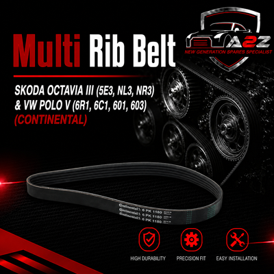 Multi Rib Belt 6PK1180 06L903137A Compatible With Volvo V40 SKODA OCTAVIA III (5E3, NL3, NR3) & VW POLO V (6R1, 6C1, 601, 603) (CONTINENTAL) Tag No.23