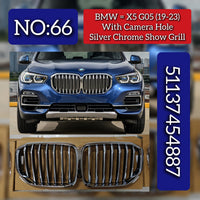 Silver Chrome Show Grill With Camera Hole 51137454887 Compatible With BMW X5 G05 (2019-2023)