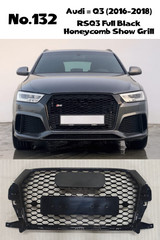 RSQ3 Full Black Honeycomb Show Grill Compatible With Audi Q3(2016-2018) Tag No.132