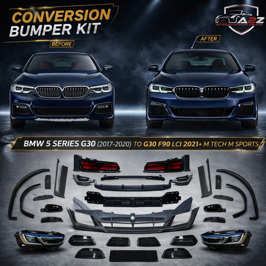 A To Z Compatible With BMW 5 Series G30 (2017-2020) Το G30 F90 Lci 2021+ Mt M Tech M Sports Upgrade Facelift Conversion Body Kit Bumper Trunk Headlight Taillight CC-6345 (Shipping Cost Not Included In Price)