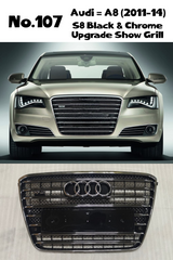 S8 Black And Chrome Upgrade Show Grill (With Logo) 4H0853651GHT94 Compatible With AUDI A8 (2011-2014) Tag No.107