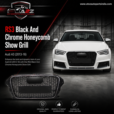 RS3 Black And Chrome Honeycomb Show Grill Compatible With Audi = A3 (2013-16) Tag No.94