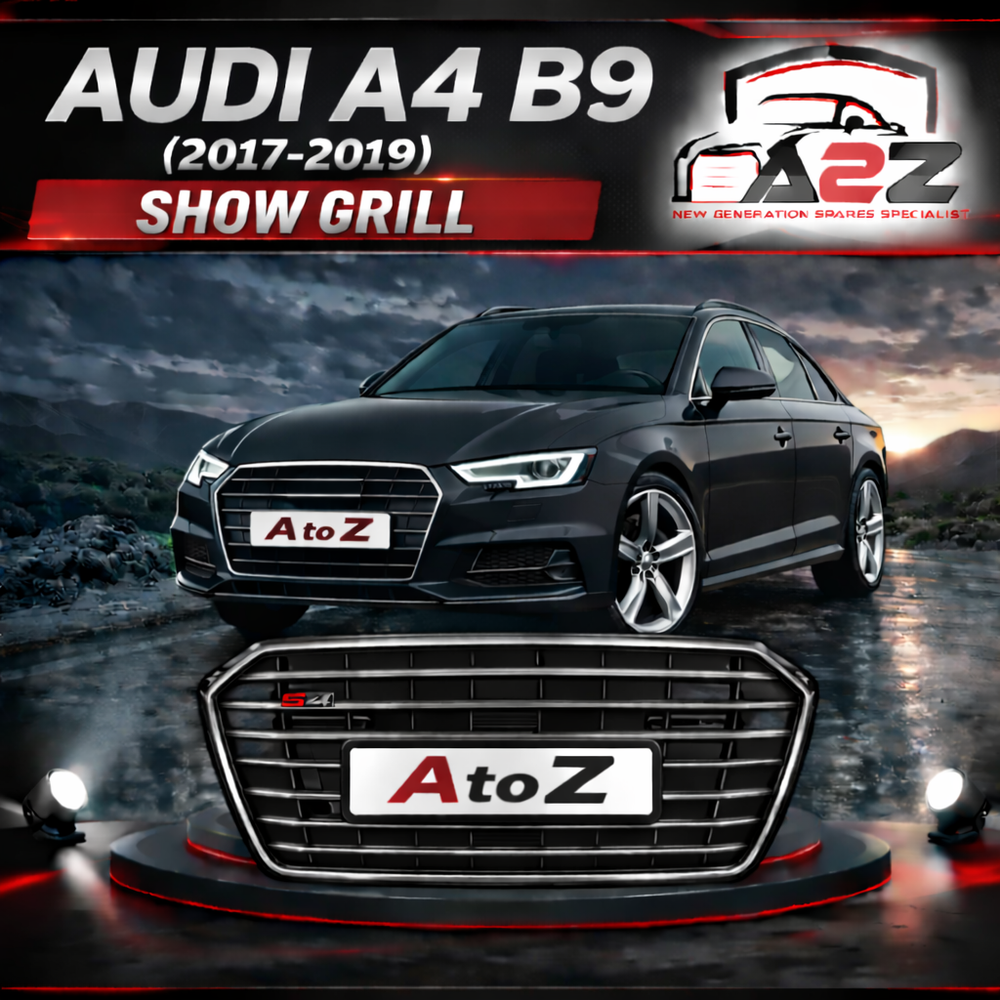 Show Grill Compatible With Audi A4 B9(2017-19) Shiny Black Chrome Tag 23