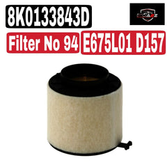 Air Filter 8K0133843D & E675L01 D157 & LX2092D Compatible With AUDI A4 B8 (8K2) | & A4 / S4 Q5 (8RB)Tag 94