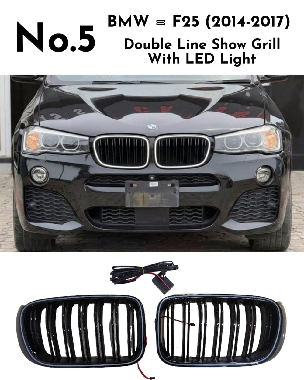 Double Line Show Grill With LED Light Compatible With BMW F25 (2014-2017) No.5
