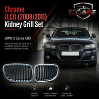 Crome (LCI) (2008/2011) Kidney Grill Set 51137201968=R.H, & 51137201967=L.H Compatible With BMW 3 Series E90 Tag 21