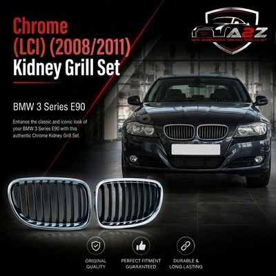 Crome (LCI) (2008/2011) Kidney Grill Set 51137201968=R.H, & 51137201967=L.H Compatible With BMW 3 Series E90 Tag 21