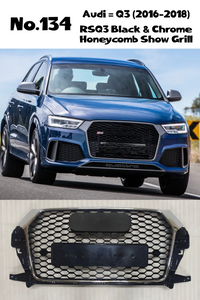 RSQ3 Black And Chrome Honeycomb Show Grill Compatible With Audi = Q3 (2016-18) Tag No.134