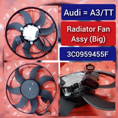 Engine Cooling Fan Motor Fan Assembly (Big) 3C0959455F 1K0959455FR Compatible With AUDI A3 & TT (8J3) & SKODA OCTAVIA II (1Z3) | LAURA & SUPERB II (3T4) &VW JETTA III (1K2)