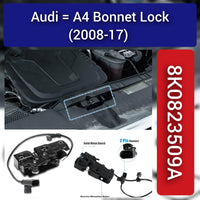 Engine Hood Lock Latch Release 8K0823509A Compatible With AUDI A4 B8 (8K2) | A4 / S4 & A5 (8T3) | A5 / S5 & Q5 (8RB) & R8 Spyder (427, 429)