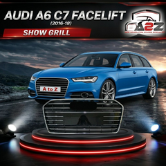 S6 Gloosy Black Upgrade Show Grill Compatible With Audi A6 C7 (2016-18) Shiny Silver Chrome (Small Number Plate) Tag No.62