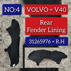 Rear Right Fender Liner 31265976 Compatible With VOLVO V40 Tag-FEV-04
