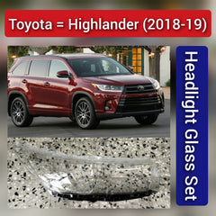 Front Headlight Glass Compatible with Toyota Highlander 2018 - 2019.