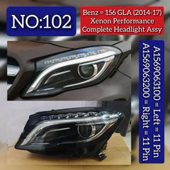 Headlight Headlamp Left A1569063100 & Right A1569063200 (Single Lens) (Without Blaster) Compatible With MERCEDES-BENZ GLA-CLASS (X156) 2014-2017 Tag No.102