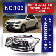 Complete Headlight Headlamp Assy Left A1668205459 & Right A1668205559 (Without Blaster) Compatible With MERCEDES-BENZ M-CLASS (W166) (2011-2015) Tag No.103