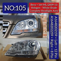 Complete Headlight Assembly (Helogen-White Shade) Left A1648202159 & Right A1648202259 Compatible With Mercedes Benz ML-Class (W164) (2009-2011) Tag No.105