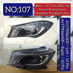 Complete Headlight Assembly (Xenon Performance) Left A1179066300 A1178204261 & Right A1179066400 Compatible With Mercedes Benz CLA-Class (W117) (2013-2016) Tag No.107