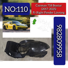 Front Right Fender Linning 982809958 Compatible With Porsche Cayman 718 (2017-2025) Tag No.110