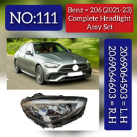 Complete Headlight Headlamp Assy Left A2069064503 & Right A2069064603 (Without Blaster) Compatible With MERCEDES-BENZ C-CLASS (W206) (2021-2023) Tag No.111