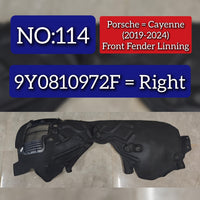 Front Right Wheel Fender Linning 9Y0810972F Compatible With Porsche Cayenne (2019-2024) Tag No.114