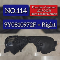 Front Right Wheel Fender Linning 9Y0810972F Compatible With Porsche Cayenne (2019-2024) Tag No.114