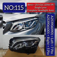 Headlight Headlamp Left A2539060901 & Right A2539061001 (Single Lens) (Without Blaster) Compatible With MERCEDES-BENZ GLC (X253) 2015-2020 Tag No.115