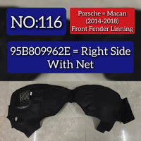 Front Right Wheel Fender Linning 95B809962E Compatible With Porsche Macan (2014-2017) Tag No.116