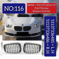Front Bumper Kidney Grille Full Chrome Set Left 51137336485 & Right 51137336486 Compatible With BMW 5 Series F07 Tag No.116