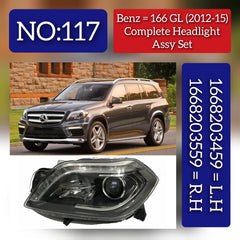 Complete Headlight Headlamp Assy Left A1668203459 & Right A1668203559 (Without Blaster) Compatible With MERCEDES-BENZ 166 GL (2012-2015) Tag No.117