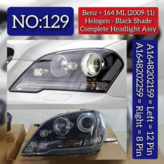 Complete Headlight Assembly (Helogen-Black Shade) Left A1648202159 & Right A1648202259 1648207761 A1648207761 Compatible With Mercedes Benz ML-Class (W164) (2009-2011) Tag No.129